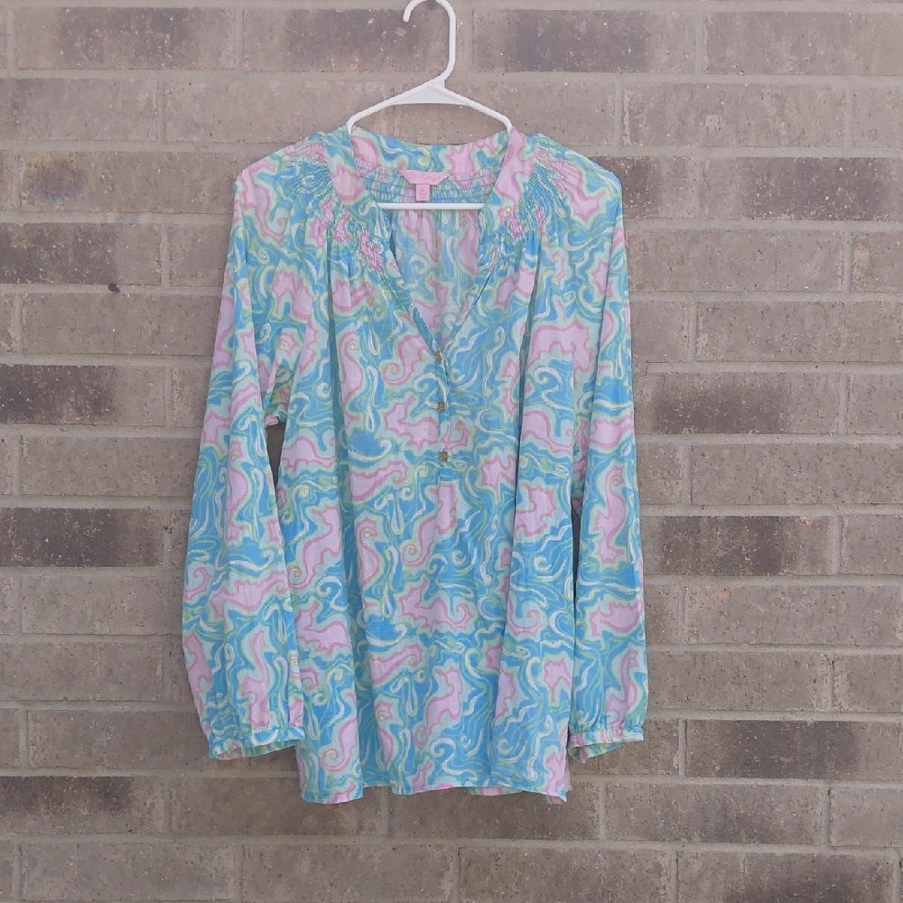 Lilly Pulitzer Pastel Swirl Long-Sleeve Tunic - Blue, Pink, Green